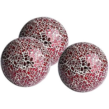WH Housewares Decorative Balls Set of 3 Glass Mosaic Sphere Dia 4