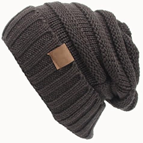 Exclusive Oversized Trendy Warm Chunky Soft Stretch Cable Knit Slouchy Beanie Winter Beanie Hat (Gray)