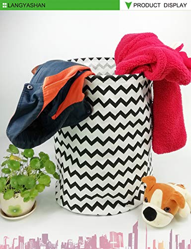 LANGYASHAN Storage Bin,Canvas Fabric Collapsible Organizer Basket for Laundry Hamper,Toy Bins,Gift Baskets, Bedroom, Clothes,Baby Nursery (Wave)