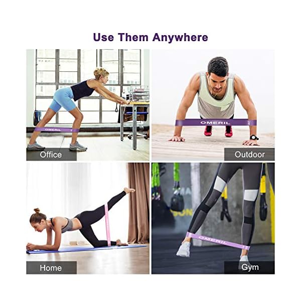OMERIL Resistance Bands [Set of 5], Skin-Friendly Resistance Exercise Loop Bands with 5 Resistance Levels for Legs and Glutes, Arms, Fitness Bands for Home, Gym, Yoga, Training-Carry bag included