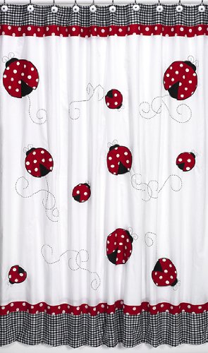 Sweet Jojo Designs Polka Dot Ladybug Kids Bathroom Fabric Bath Shower Curtain