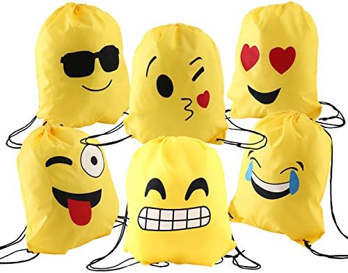 Maddott Assorted Emoji Party Favors Drawstring Backpacks 6 Pack Gift Goody