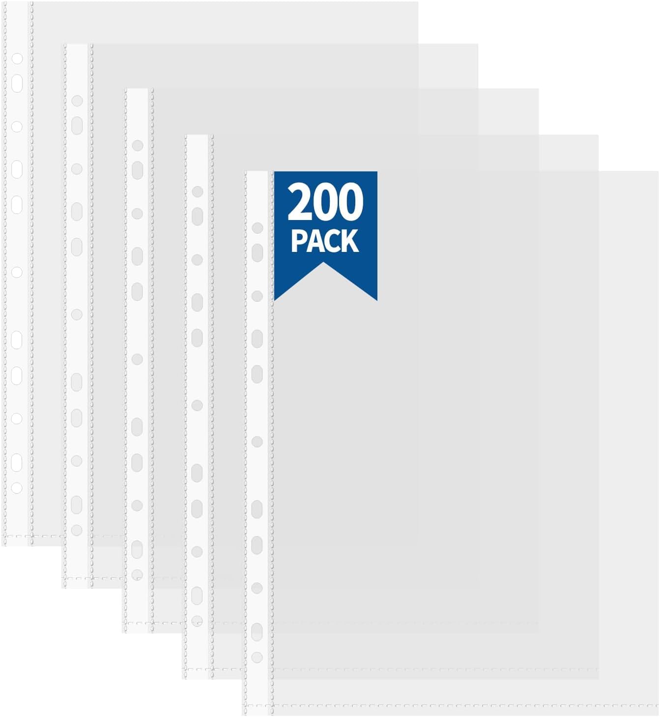 Atoke 200 pcs A4 Punched Pockets,60 Micron Thick Wallet Sleeves,Clear Binder Pocket Paper File Letter Sheet Protector Binder Sleeves, Plastic Poly Pockets Binder Pouch Document Filing Bags