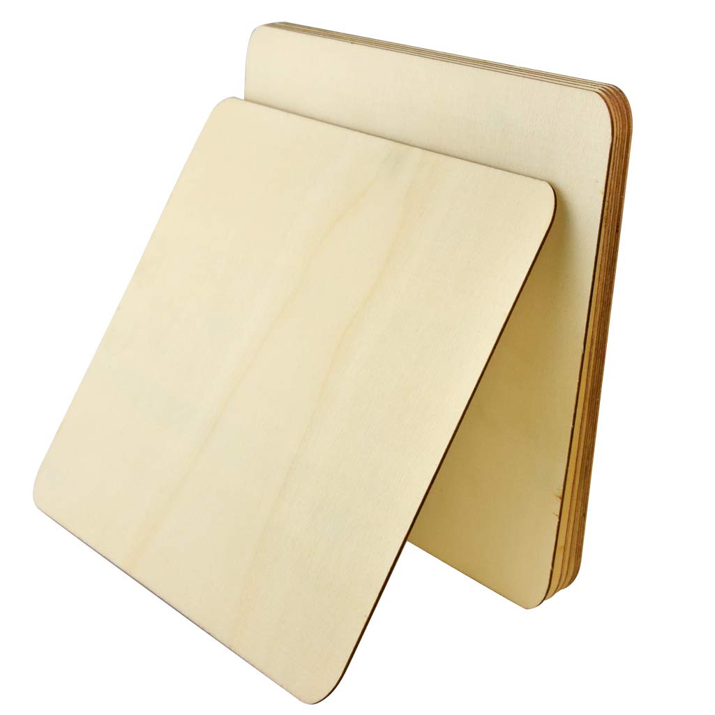 Photo 1 of obmwang 6 Pieces 8 x 8 inch Unfinished Square Blank Wood Pieces Wooden Square Cutouts for DIY Crafts, Coasters, Pyrography, Painting, Photo Props and Decorations