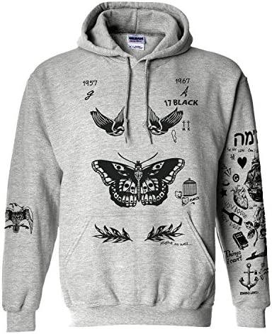 Noonew Women's Butterfly Tattoos Hoodies Sweatshirt Jumper Pullover Grey Shirt