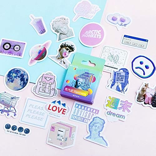 Krassu - 46 Pcs/Box Cute Vaporwave Label Kawaii Diary Handmade Adhesive Paper Flake Japan Sticker Scrapbooking Stationery Stationery