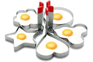 GZMAISULEE Egg Ring Molds for Cooking 5 Pack Stainless Steel Egg Cooking Rings Heart, Flower, Star, Micha, Round Pancake Mold