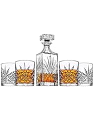 James Scott 5 PC crystal Bar Set, for Whiskey, Wine, and Liquor. This Irish Cut whiskey Set, includes a Decanter 750ml with Glass Stopper, and 4 x 11 oz. DOF Glasses-Packaged in a Beautiful Gift Box