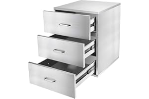JIE JIN JIEJIN Outdoor Kitchen Drawers Stainless Steel Triple BBQ Island Drawer Flush Mount Outdoor Kitchen Cabinets with Handles with Wheels for Outdoor Kitchens or BBQ Island Patio Grill Station, Silver