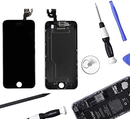 WAYONE iPhone 6 Display Replacement Digitizer Touch Screen Full Assembly with Repair Tool Kits (Black) with Front Camera and Facing Proximity Sensor