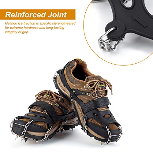 Gelindo Ice Traction Stainless Steel 19 Spikes Crampons for Boots Anti Slip Ice Grip Traction Safe Protection for Hiking, Walking, Climbing, Jogging, Mountaineering on Snow Muddy Road