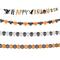 Halloween Decoration Set, Muscccm 4 Style Paper Garlands Pumpkin Banner Halloween Banner for Home Indoor/Outdoor Halloween Decorations with Halloween Paper Garlands Pumpkin Spider Bat Shape