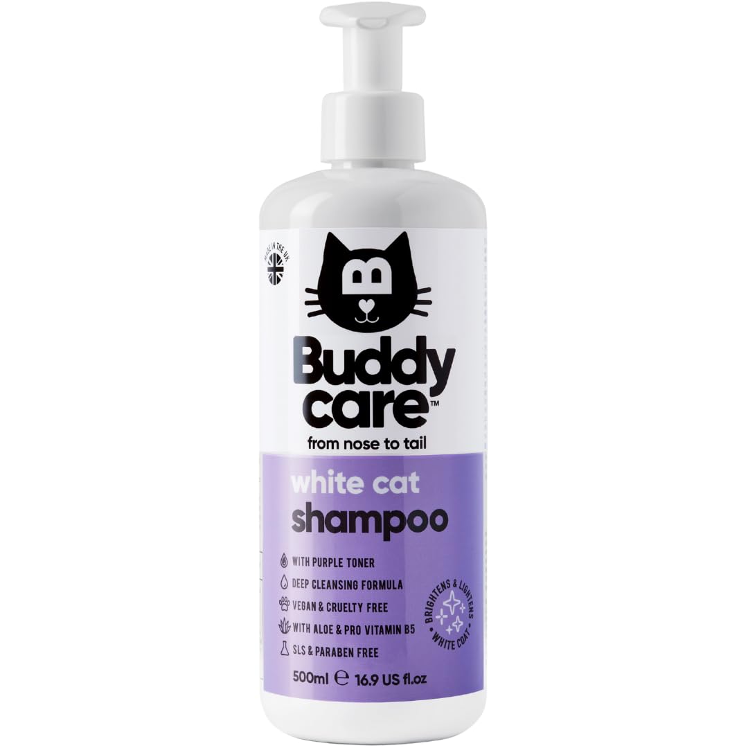 Buddycare White Cat Shampoo 500ml | Brightening and Whitening Shampoo for Cats - Deep Cleansing, Fresh Scented - With Aloe Vera and Pro-Vitamin B5