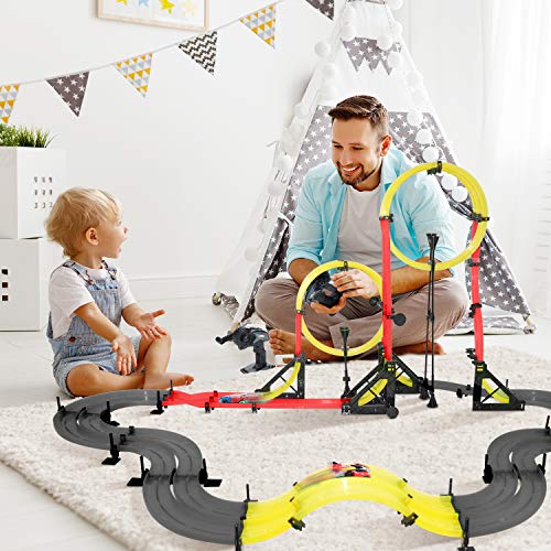 Peradix RC Slot Car Double Rail Race Car DIY Assembly Toy Playset 3D Racing Track 151PCs 960cm with 2 Cars+2 Remote Controller for Kids Age 6+