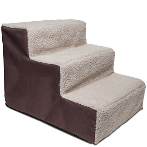 Paws & Pals Dog Stairs to get on High Bed for Cat and Pet Steps at Home or Portable Travel Up to 175 lbs – Brown