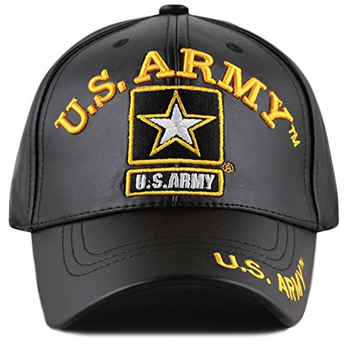 THE HAT DEPOT U.S Army Official Licensed 3D Embroidered Soft Faux Leather Cap (U.S.Army-Black Star)