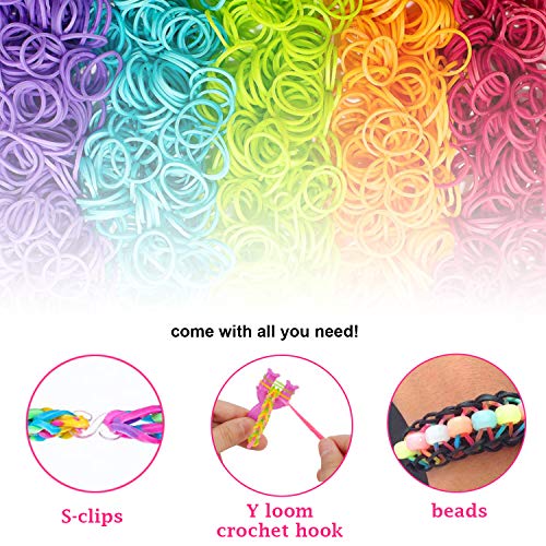 VENSEEN Rainbow Rubber Bands Bracelet Making Kit - Super 5 in 1 Loom Bands Starter Kit for Girls and Boys, Includes: 1500+ Rubber Bands, 50 Beads, 24 S-Clips, 2 Crochet Hooks, 1 Y Loom - Thumbnail 4