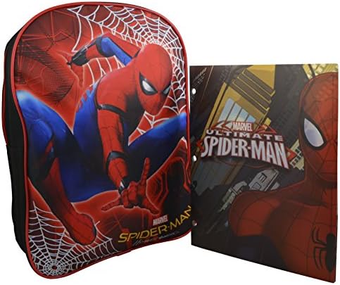 Marvel Spiderman Boys' 15" School Backpack Travel Bag w/ Bonus Spidy Pocket Folder