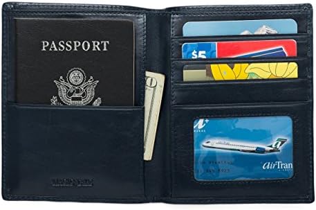MAGIC TALE Genuine Vegetable Tanned Leather Passport Holder Wallet,Blue