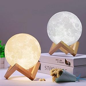 3D Full Moon Lamp,Mayround 15cm/5.9 Inch LED Lunar Moon Night Light Modern Lamp [Touch Control][USB Charging][Free Wooden Stand] Dimmable Brightness Home Decor Christmas Gift for Kid,Children,Friends