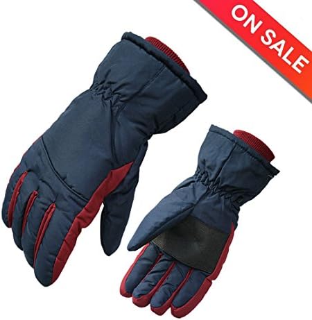 JJseason Men's Winter Gloves Fashion Outdoor Gloves Warm Waterproof Gloves Cycling Biking Gloves Snowmobile Snowboard Ski Gloves Athletic Gloves Mittens (Navy+Red)
