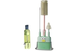 FOKIIBO Baby Bottle Brush Set, 5 in 1 Bottle Cleaner Brush Kit, Silicone Bottle Brush, Bottle Gap Cleaner Brush & Straw Cleaner Brush for Water Bottle, Multi functional Dense Deep Cleaning Long Brush (Green4)