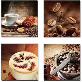 Wieco Art P4R1x1-08 4-Panel Canvas Print Warm Coffee Modern Canvas Wall Art, 12 by 12-Inch
