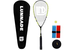 LUNNADE Carbon Squash Racket, Lightweight Tear Drop Squash Racquet with Ball Overgrip Damper and Bag