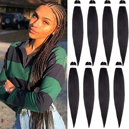 22" 8 Packs Braiding Hair Pre Stretched Hair for Braiding Professional Kanekalon Synthetic Hair Hot Water Setting Yaki Texture Premium Fiber Crochet Synthetic Braiding Hair