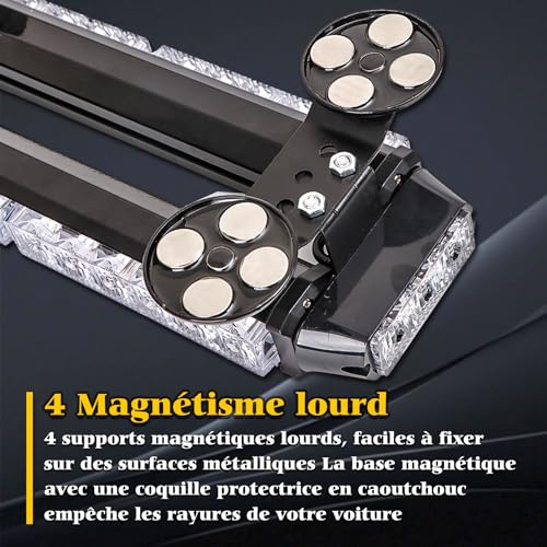 ROUTEKING 67cm 54 LED Strobe Light Bar Double Sided Flashing High Intensity Automotive Warning Emergency Flashing LED Bar with Magnetic Base (Amber/White/Amber/White)