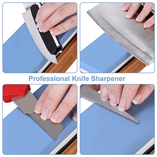 E-Gtong Premium Knife Sharpening Stone Set, 2 Side Grit 1000/6000 Waterstone - Best Kitchen Knife Sharpener Whetstone with Non-Slip Bamboo Base & Angle Guide