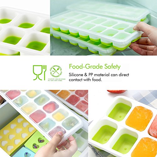 image for Thsinde Silicone Ice Cube Trays 5 Pack With Icing Clips, Flexible 14-I