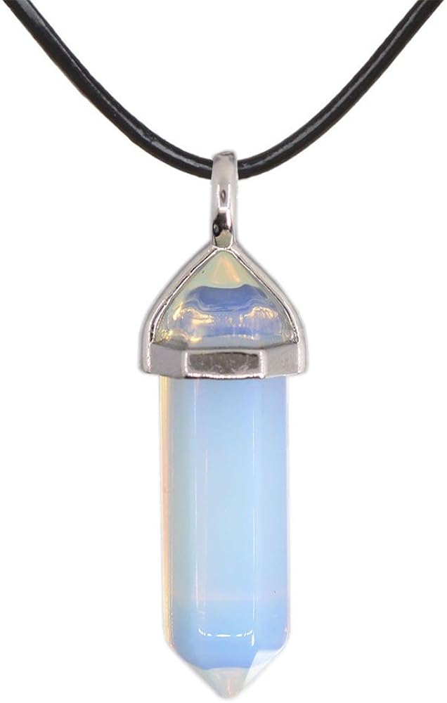 Justinstones Gemstone Hexagonal Pointed Reiki Chakra Pendant Genuine Leather Necklace 18"