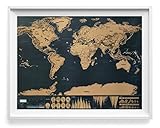 Large Scratch Off Adventure World Map Poster. Ultra Sharp Black & Gold Surface. Superior 3X Printing Process for More Eye Dazzling Color Underneath. Easy scratch, no special tools required! + Ebook!