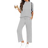 PrinStory Womens 2 Piece Lounge Sets Casual Outfits Pullover Top and Wide Leg Pants Matching Pjs Soft Pajamas Loungewear