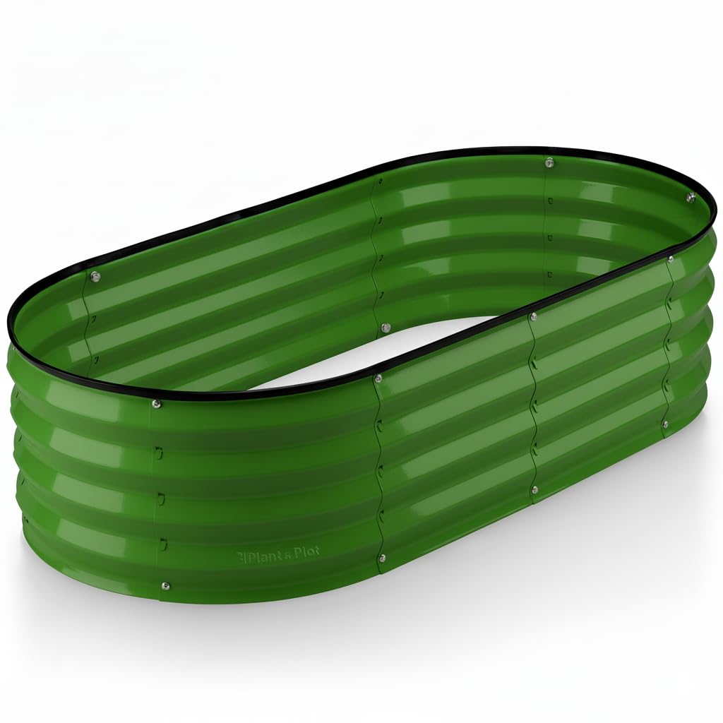 Plant & Plot Galvanized Raised Garden Beds Outdoor // 4×2×1 ft Planter Raised Beds for Gardening, Vegetables, Flowers // Large Metal Garden Box (Olive Green) // Patented Tool-Free Design Image
