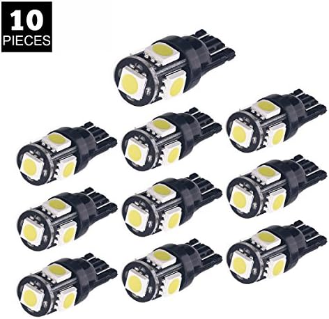 KANLAN 10x T10 5-SMD 5050 W5W Wedge Door Parking Bulb Light Car 5W5 LED Dome Festoon Replacement and Reverse T10 White Bulbs