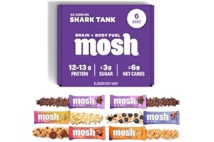 MOSH Variety Pack Keto Protein Bars, High Fiber, Low Carb, Gluten Free, High Protein, Brain Healthy Snack with Ashwagandha, Lion's Mane, 6 Count