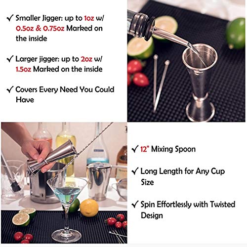 NXYJD Bartender KIT Edelstahl Bartender Werkzeuge mit Mischglasbar Löffelsieb Cocktail Shaker Set – Bild 8