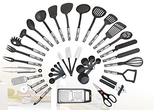 38-piece Kitchen Utensils Set Home Cooking Tools Gadgets Turners Tongs Spatulas Pizza Cutter Whisk Bottle Opener, Graters Peeler, Can Opener, Measuring Cups Spoons (Black) 38-piece Kitchen Utensils Set Home Cooking Tools Gadgets Turners Tongs Spatulas Pizza Cutter Whisk Bottle Opener, Graters Peeler, Can Opener, Measuring Cups Spoons (Black)