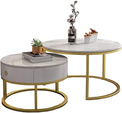 Modern Stacking The Coffee Table Sets Round Tea Tables Nestled Sets Of 2 Pieces Living Room Overlapping Side End Cocktail Tables Marble Desk Drawer Compartment Amazon De Kuche Haushalt