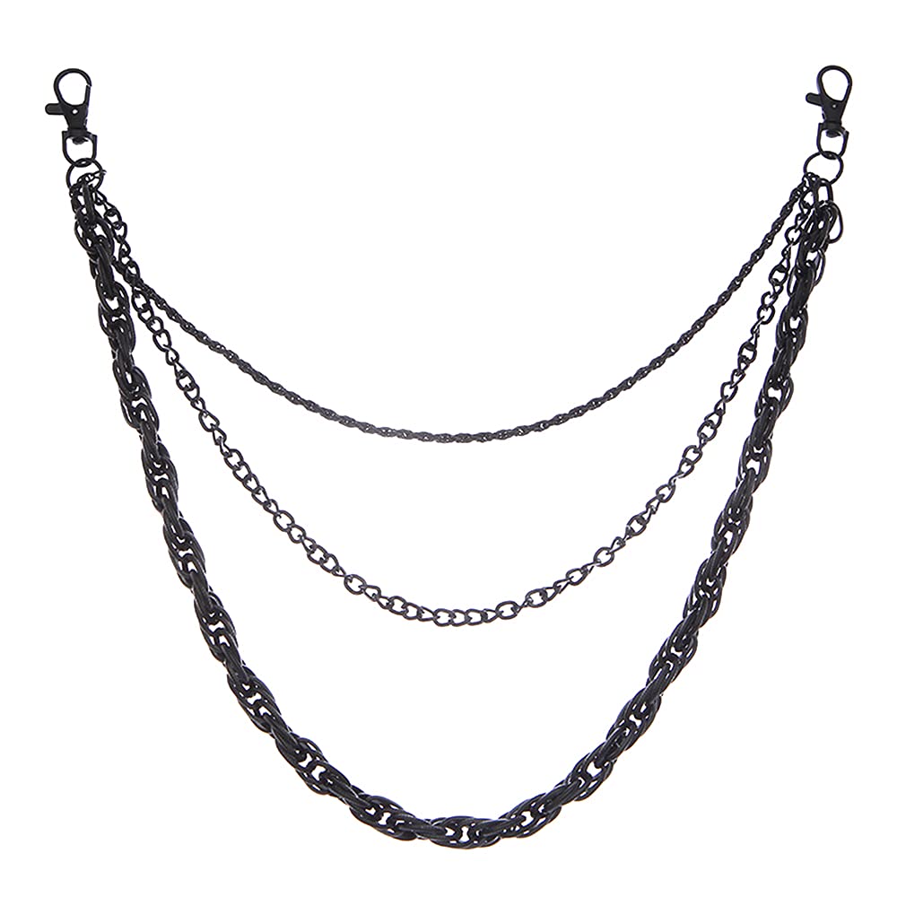 Xihuimay Pants Jeans Chain Gothic Punk Rock Chain Pocket Belt Chains Multi-layer Wallet Chain Trousers Skirt 3 Layers Waist Chain Keychain for Key Belt Loop Purse Handbag for Women Men, Black
