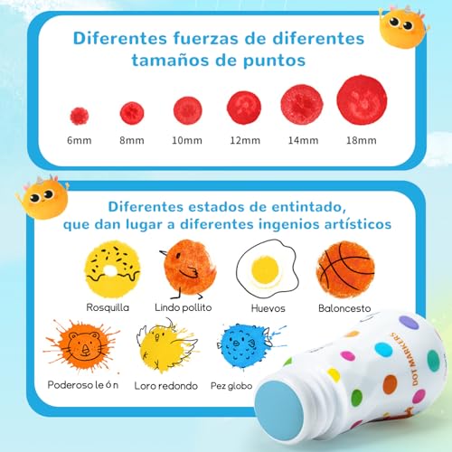 TGEXYI Dot Markers - 12 Colores Marcadores Lavables para Niños para Bingo en Edad PreescolarMarcadores de Puntos para Niños Pequeños, Arte de Puntos, Pinturas de Puntos