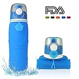 MyFriday Collapsible Water Bottle, Silicone Leak Proof Valve, Medical Grade, BPA Free, 26 oz, 750 mL, Vibrant Blue