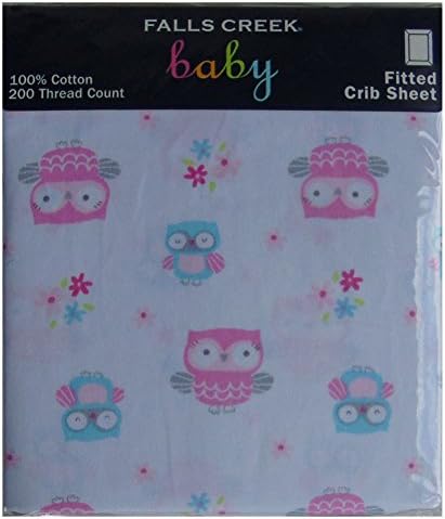Falls Creek Baby Owls Fitted Crib Sheet 100% Cotton Pink and Blue Colors