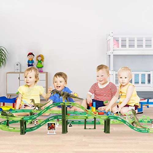 image for Tencoz Dinosaur Train Track, Race Track Dinosaur Toy Race Car Flexible