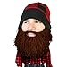 Beard Head Lumberjack Plaid Beanie - Original Handmade Knit Hat and Removable Brown Beard