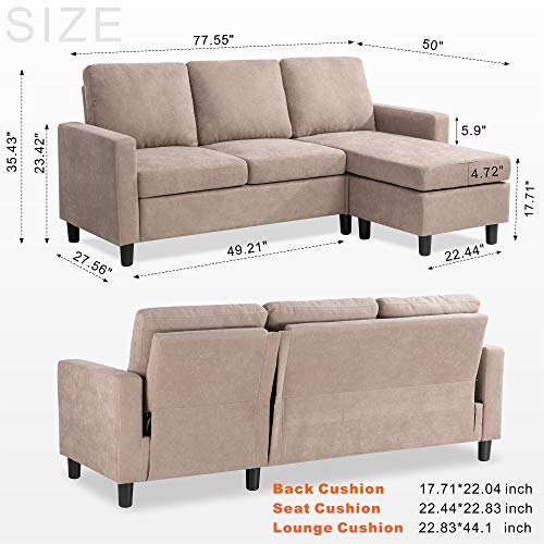 Walsunny Convertible Sectional Sofa for Small Space LShaped Couch with