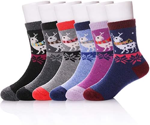 LongGe Children's Wool Socks Kids Toddler Girls Boys Cute Animal Thick Warm Winter Crew Socks 6 Pairs