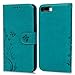 SUPWALL Compatible with iPhone 8 Plus Case, Wallet Case Embossed Butterfly PU Leather Flip Cover Detachable Magnetic Wallet with Card Slots Wrist Strap Skin for iPhone 7 Plus & iPhone 7 Plus Blue